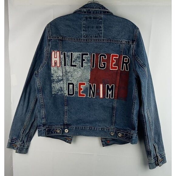 Tommy Hilfiger  Graffiti Logo Denim Jean Vintage Jacket Mens Sz Small Rare 90s. - Picture 2 of 16